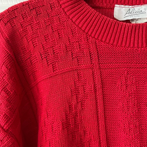 Vintage Alicia Petite Short Sleeve Red Knit Holiday Sweater Womens Small - Picture 5 of 7